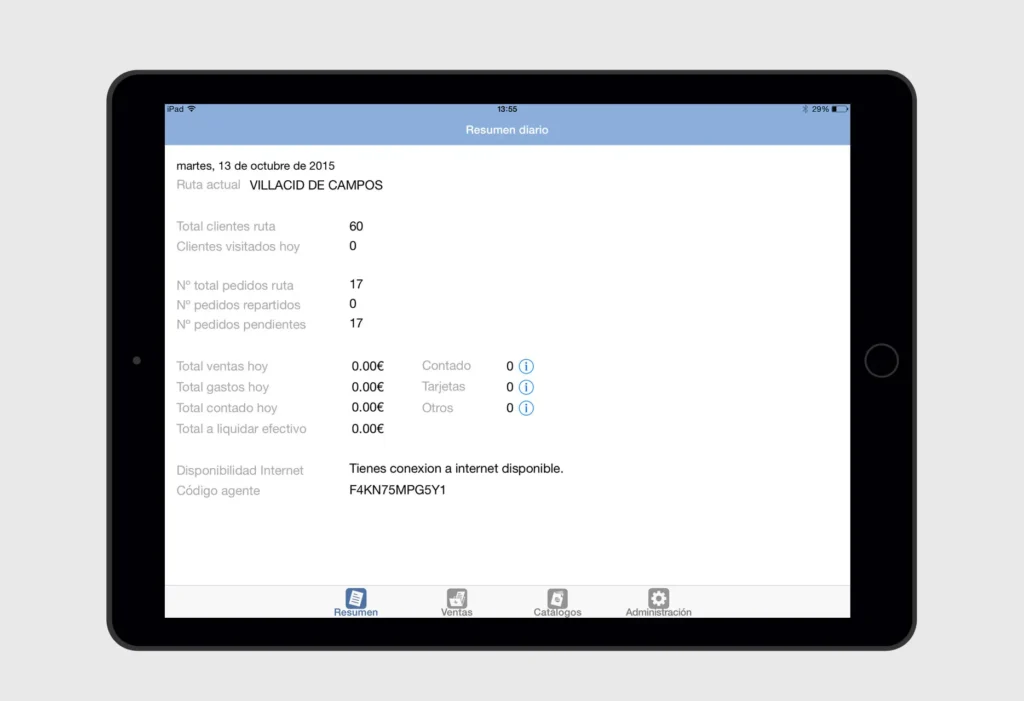 Pantalla Resumen Diario App reparto Dona Dona
