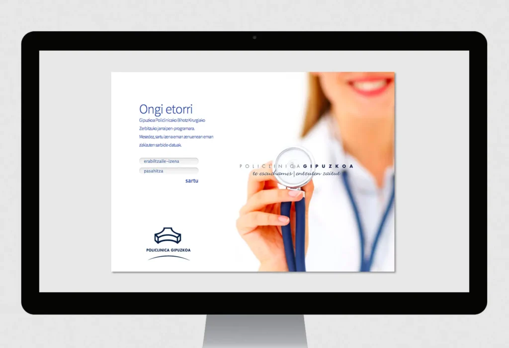 Pantalla de Login en Euskera Alta y Seguimiento Políclinica Gipuzkoa