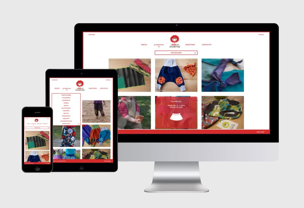 Pantalla de Productos de la Tienda Online O Sol de Inverno en varios dispositivos