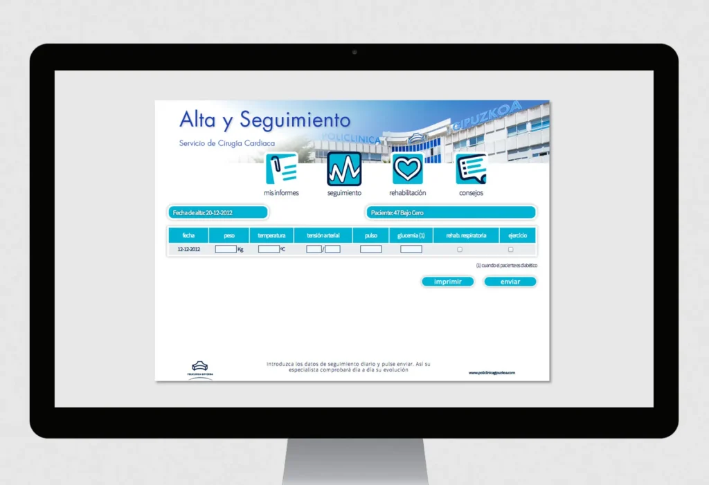 Pantalla de Seguimiento Alta y Seguimiento Políclinica Gipuzkoa