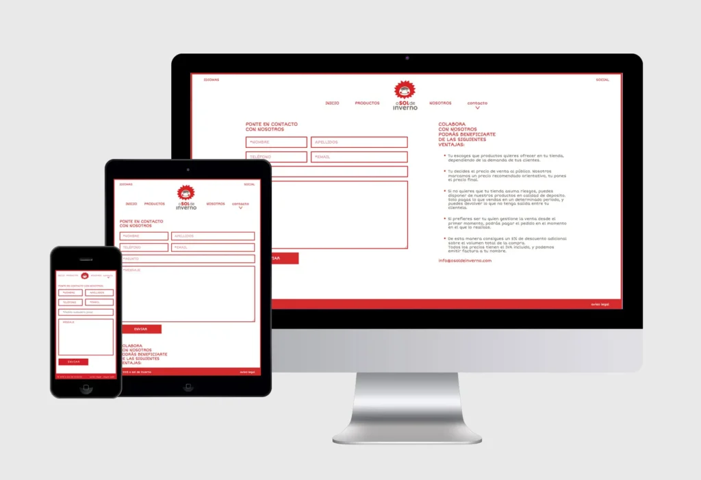 Pantalla de Contacto de la Tienda Online O Sol de Inverno en varios dispositivos